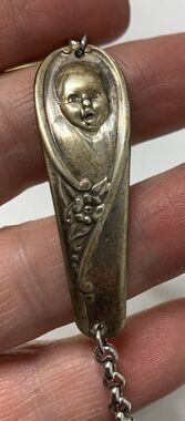 Vintage Gerber Baby Spoon Bracelet 8” Adjustable Diaper Pin Charm